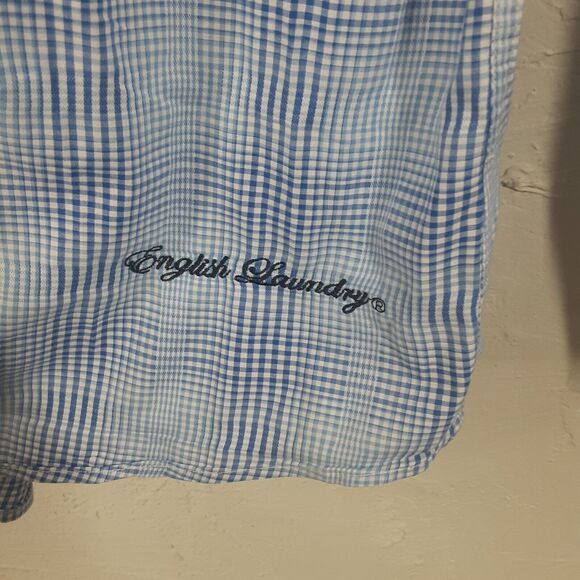 English Laundry Adult Men's XL Blue Plaid Check Long Sleeve Button Up Shirt - Picture 10 of 13